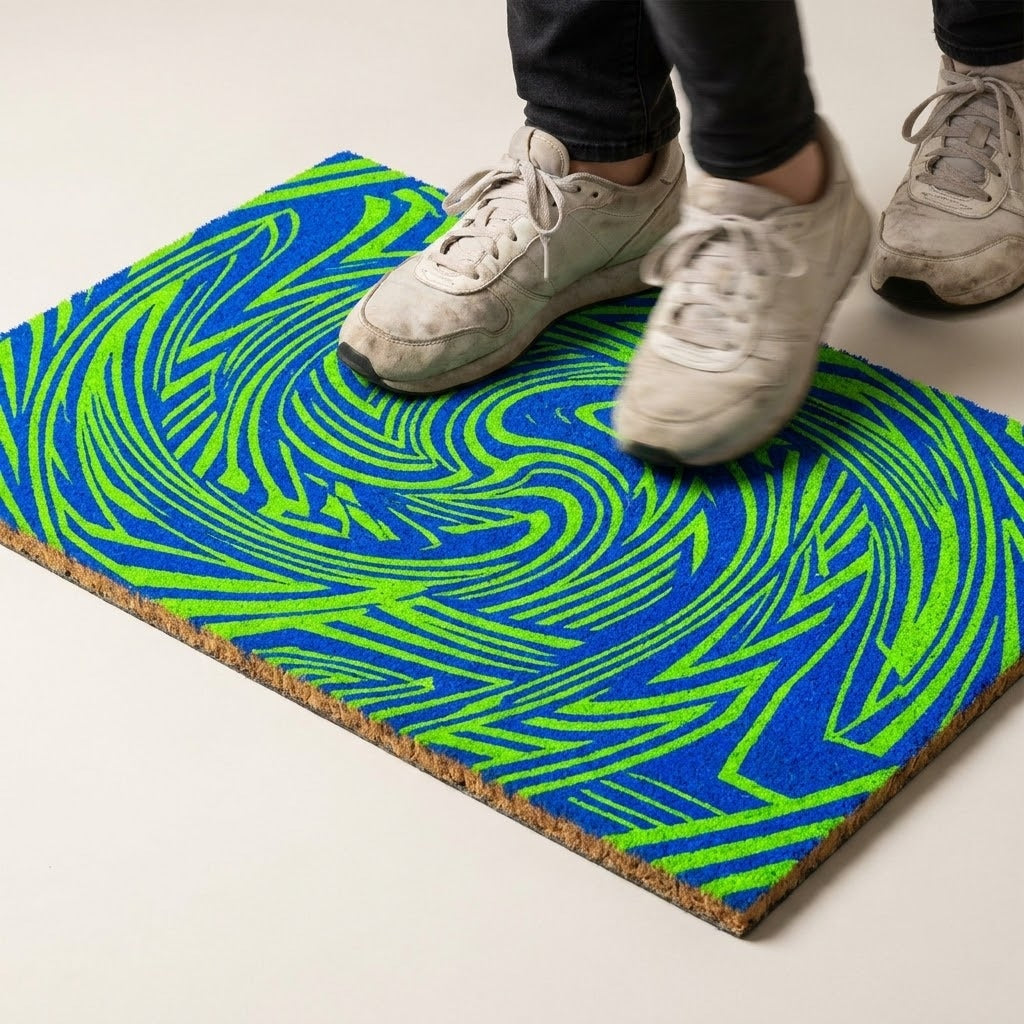 Energetic Motion Pulse Doormat with Vibrant Abstract Design